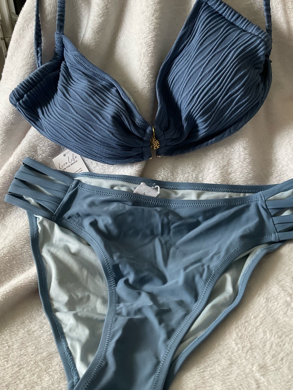 Cupshe Dusty Blue Ribbed Underwire Bikini Set